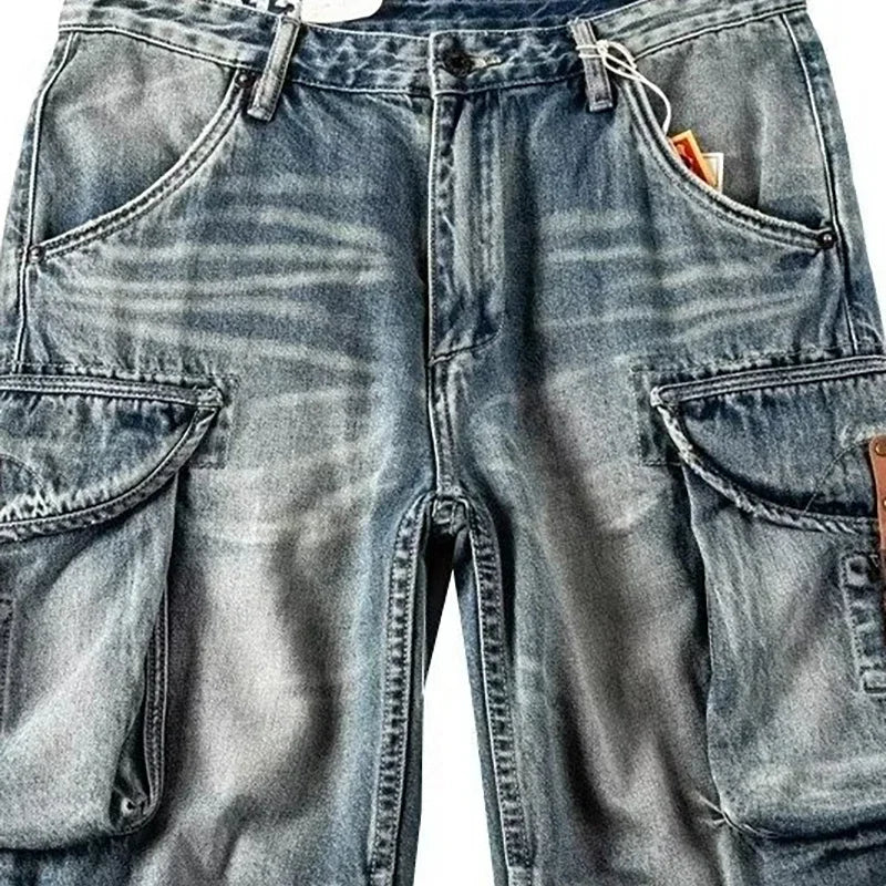Men Ripped Jeans Shorts Y2K Streetwear Retro Trendy Straight Leg Mid Waist Denim Short Summer Designer Popular Original Pants