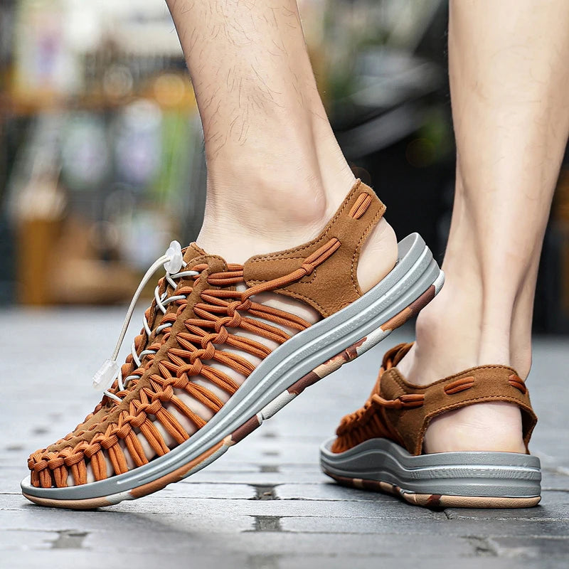 Summer Men Sandals Weaving Design Beach Sandals Breathable Casual Flat Roman Mens Shoes Outdoor Couples Sandals