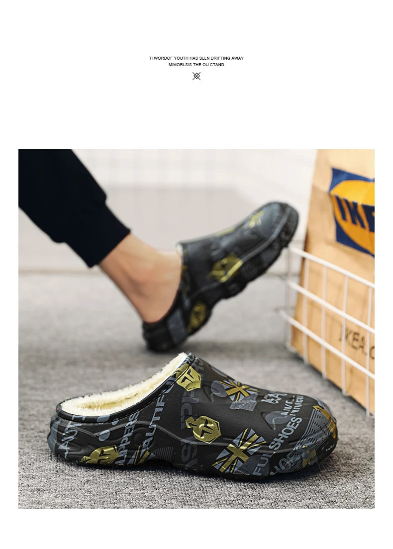 Slippers for Men Wear-resistant Shoes for Men Men's Flip Flops Added Cotton Waterproof Slipper Soft and Comfortable Non-slip