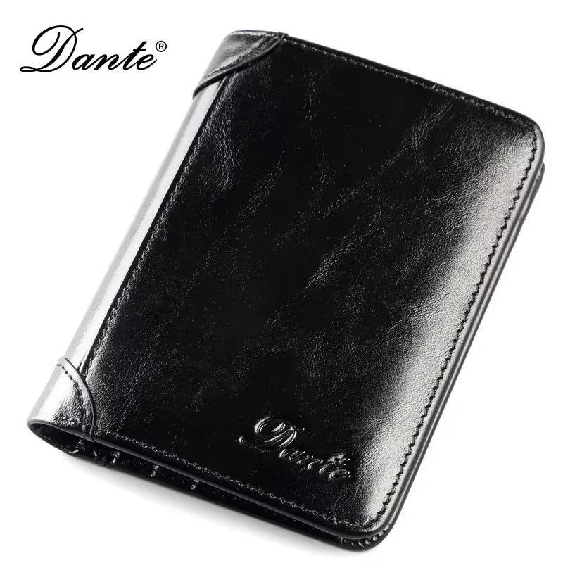 Dante Men's Leather Wallet RFID Anti-theft Brush Head Layer Cowhide Retro Casual Vertical Multi-Function Money Bag Money Clips