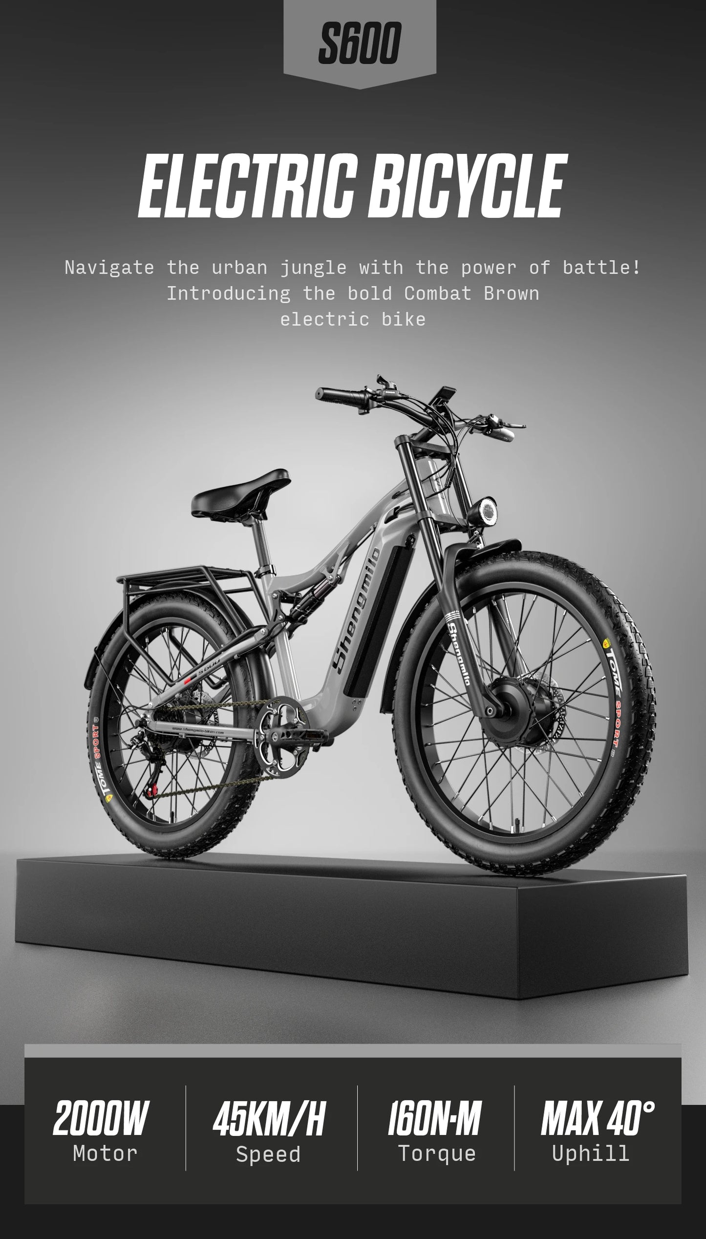 Shengmilo S600 Electric Bike Dual Motor2000W  48V17.5AH Battery 26 Inch e bike Fat tire Ebike Men's Mountain Electric Bicycle