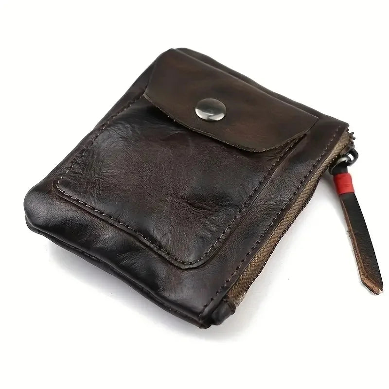 Cowhide Wallet Men's Leather Wallet Genuine Leather Men's Wallet Minimalist Wallet Credit Card Holder Earbuds Pouch