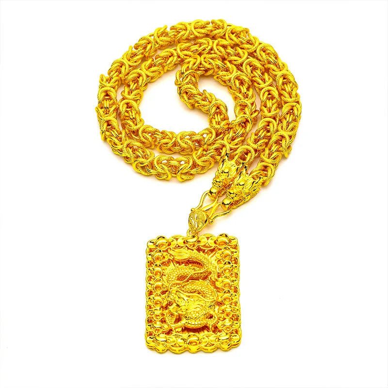 EternaGold  Bold Dragon Pendant Men 24K Gold AU999 - Sharp 3D dragon carving, 24K/AU999 pure gold, heroic bold aura for men