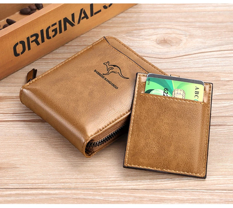 Leather Wallet	for Men Fashion Cardholder Men's	Luxury Designer Purse with Zipper	Card Holder Short Money Bag Man Gift Mens