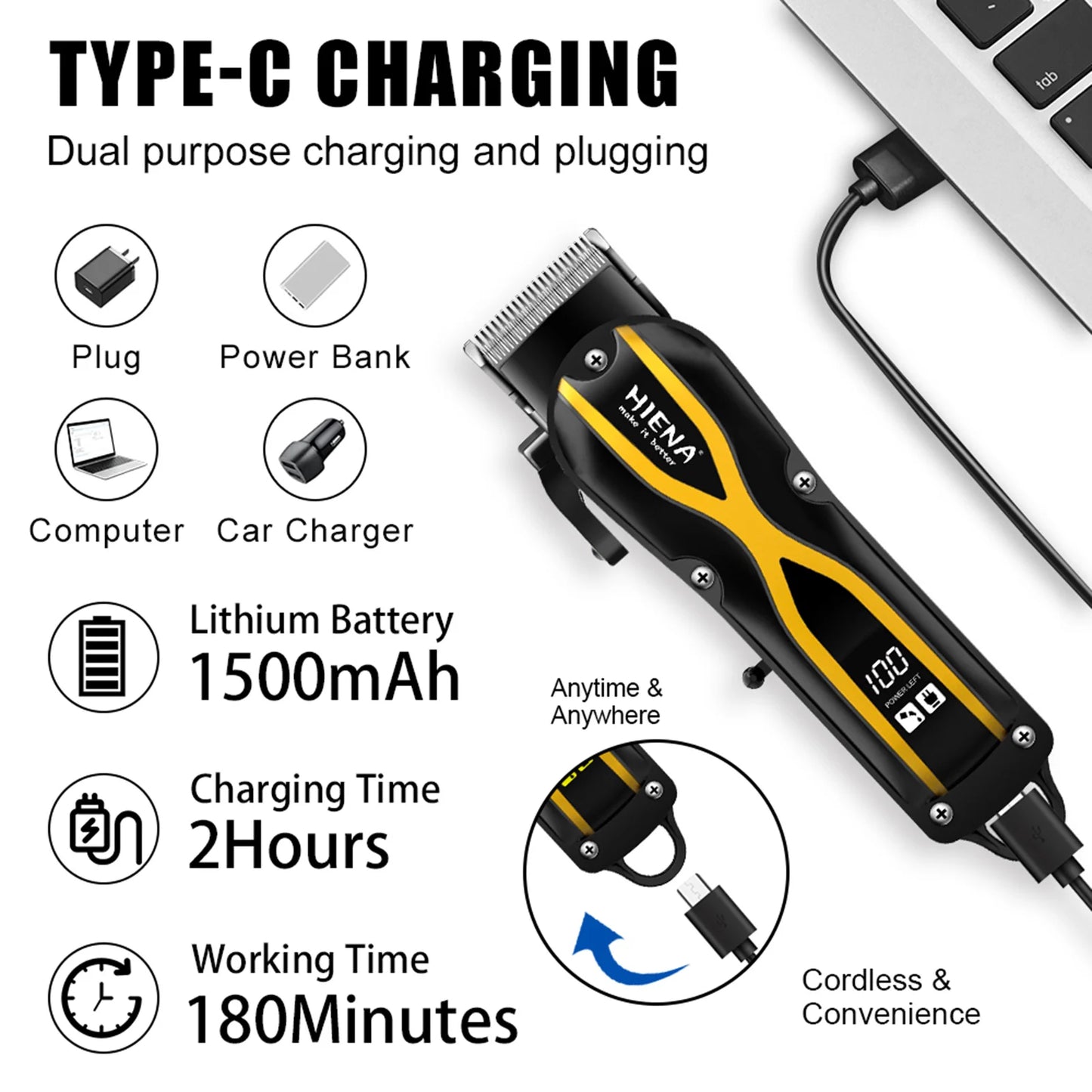 HIENA Hair Clippers for men Rechargeable Cordless Hair Trimmer Head Shavers haircut Professional barber hair cutting machine