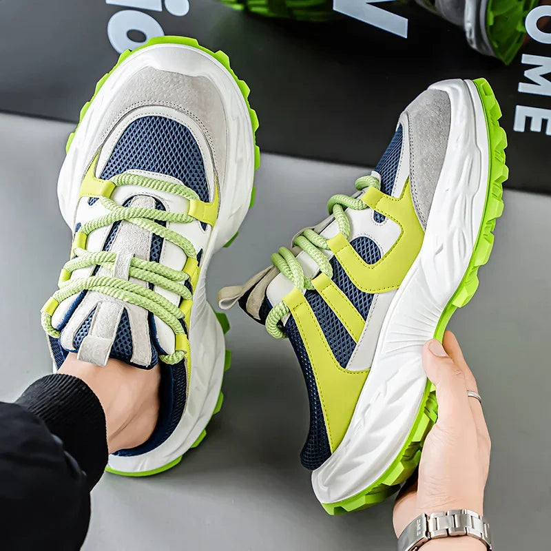 Sneakers for Men Fashion Green Half Breathable Summer Chunky Shoes Men Streetwear Platform Sneakers Man Sports Casual Shoes 2025