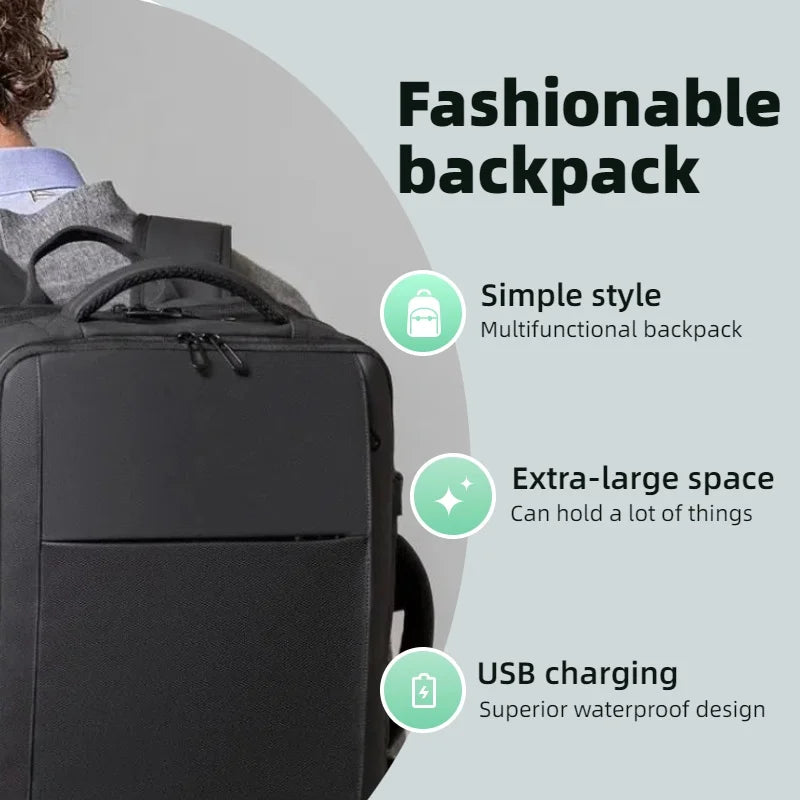 Men's travel backpack waterproof business school expandable laptop bag large capacity USB port stylish casual backpack forTravel