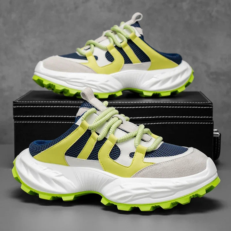 Sneakers for Men Fashion Green Half Breathable Summer Chunky Shoes Men Streetwear Platform Sneakers Man Sports Casual Shoes 2025