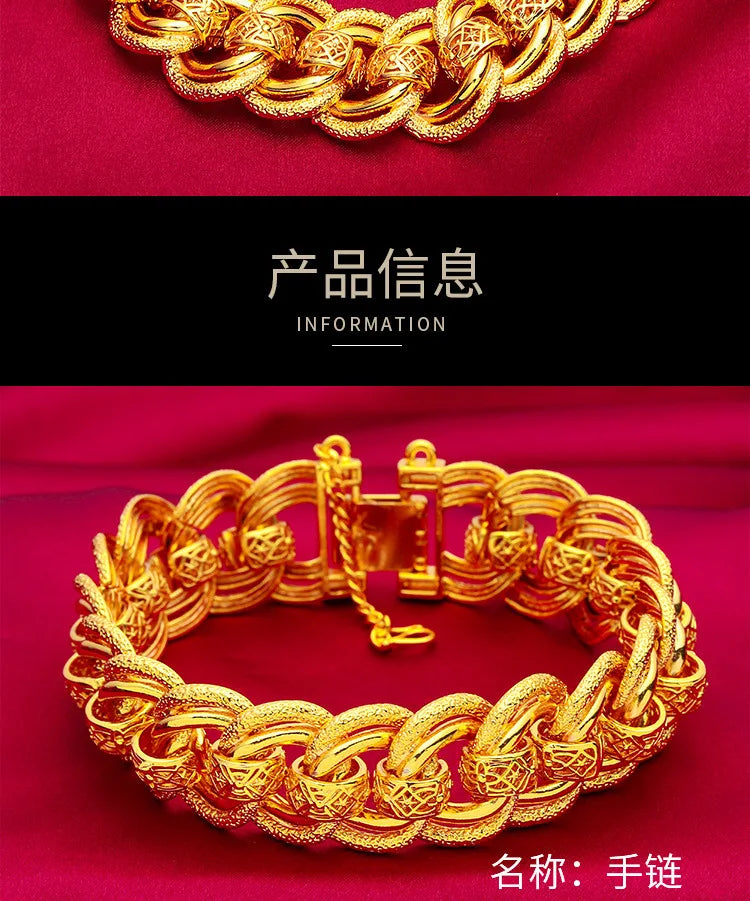 Goldpure 9999 24K Real Gold 20mm Men's Bracelet Watch Chain Wide Edge Classic Fashion Domineering Gift for Father Dad Braceletsg