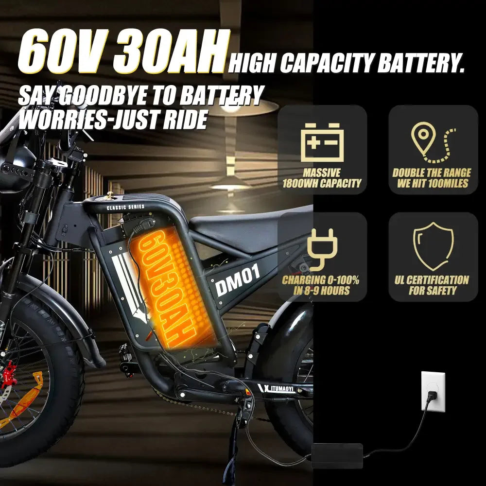 BAOLUJIE DM01 Electric Motorcycle 2000W Moto Electric Bicycle 60V30AH Battery Color Display 42 MPH EBike UL2849【1 Year Warranty】