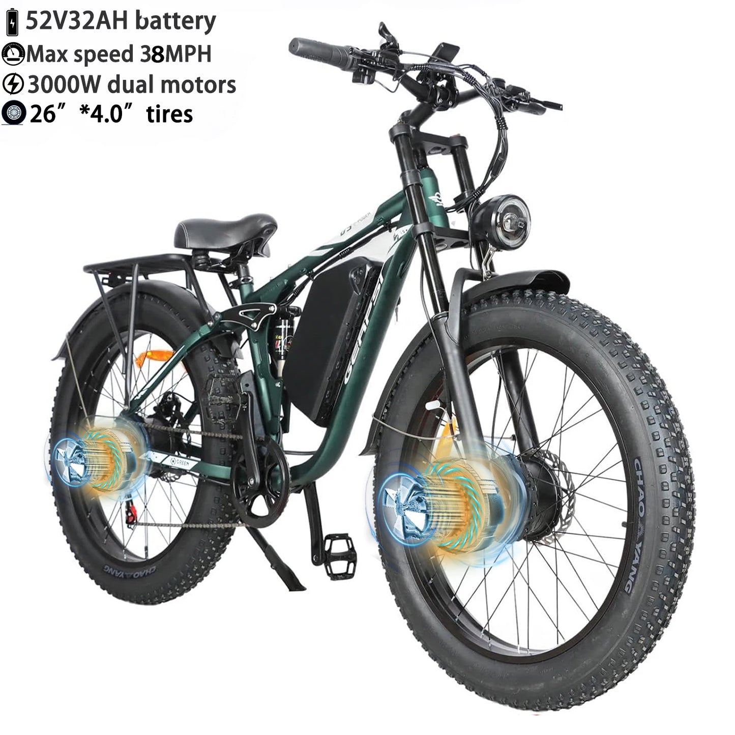BAOLUJIE Peak 3000W/5000W Dual Motor Electric Bicycle  E-Bike for Adults，Electric Motorcycle 48V/52V Battery，Max Speed 38 MPH