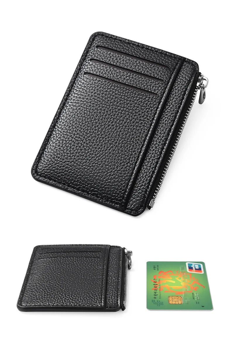 Slim Leather Wallet for Men Multi Slot Card Holder with Coin Pocket Black Brown Business Purse