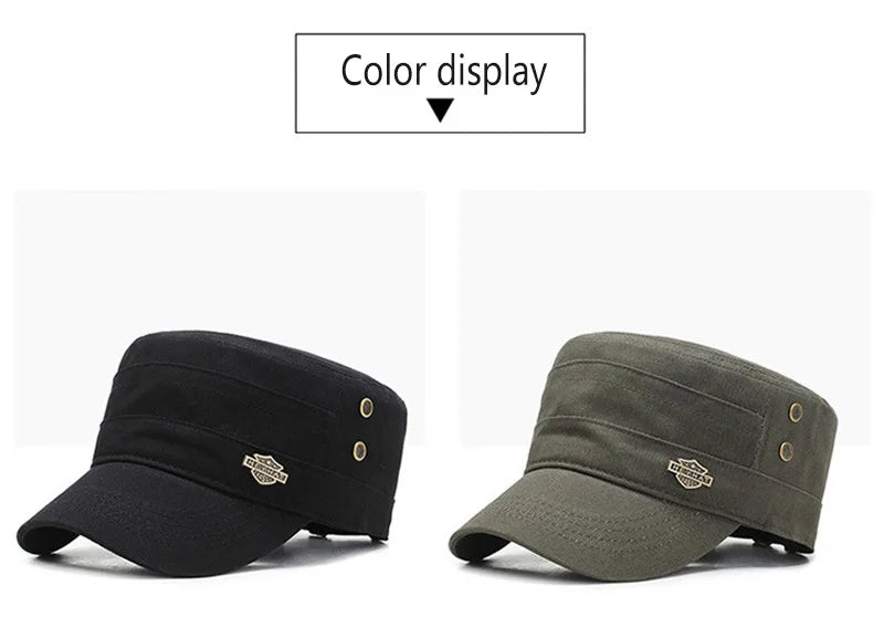 Men  Cap Summer Autumn Casual Cadet Hat Flat Top Caps Female Vintage Hats Bone Man Cap Fashion Shade Cotton Cap