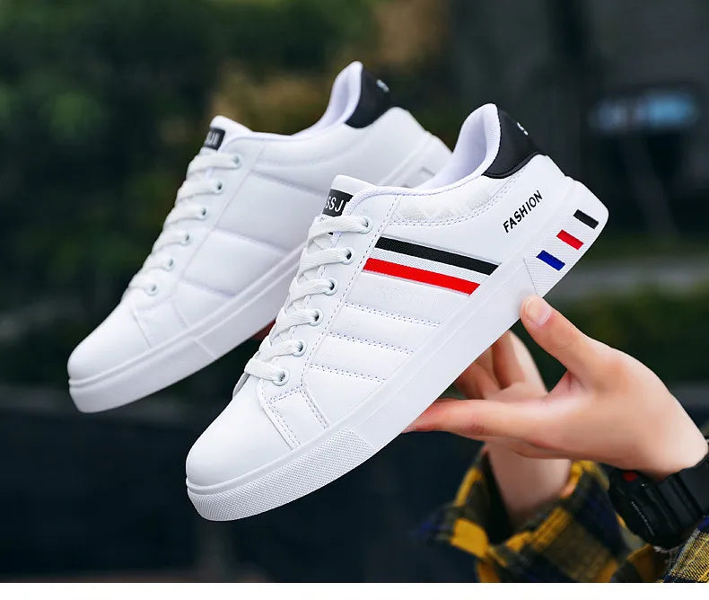 Men's Casual Sports Shoes for Men Lightweight PU Leather Sneakers  Breathable Mens Flat WhiteTennis Shoes