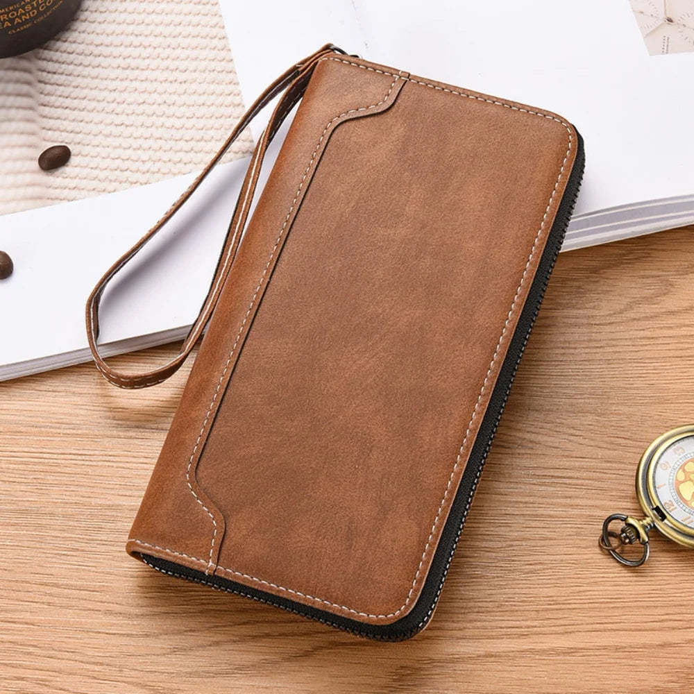 Men's PU Leather Long Wallet Large Capacity Phone Bags Multi Card Business Clutch Bags Male Travel Zipper Coin Purses