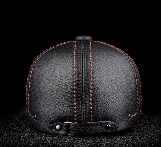 New Cowhide Genuine Leather Men Berets Cap Hat High Quality Fashion Men's Real Leather Adult Striped Black Hats