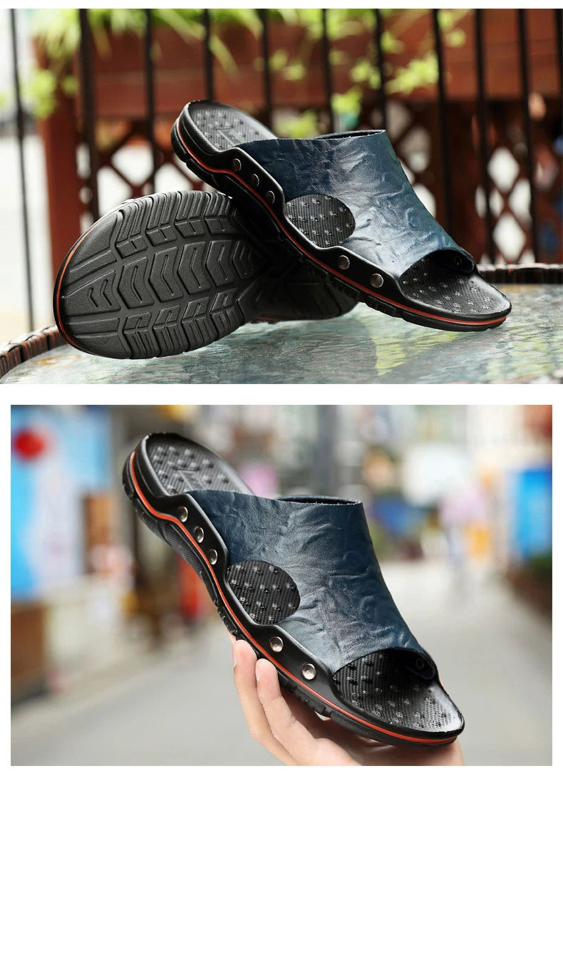Summer Slippers New Men Sandals Soft Outdoor Slides High Quality Genuine Leather Comfortable Beach Sandals Outdoor Men Shoes