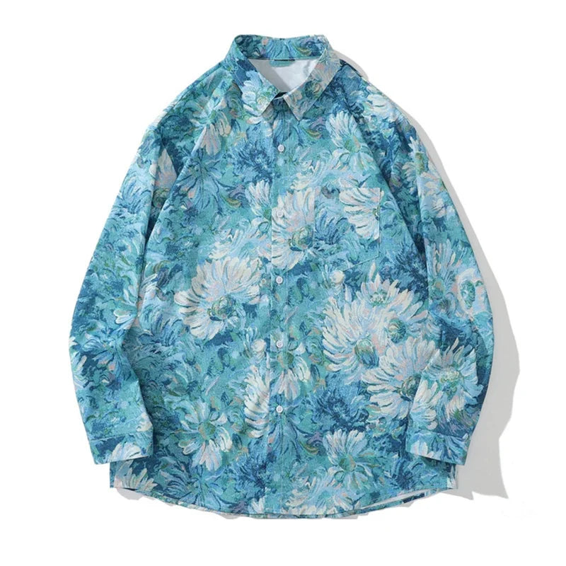 Men's shirts spring and summer long-sleeved 3D printing casual work business 2024 new shirts slim large size 6XL design sense