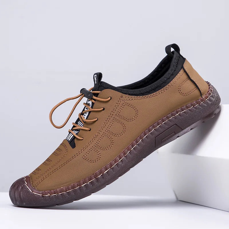 Summer Men's Leather Sandals Tendon Sole Slip on Flat Casual Sandals Outdoor Beach Sandal Shoes for Men Sandalias De Hombre 2025