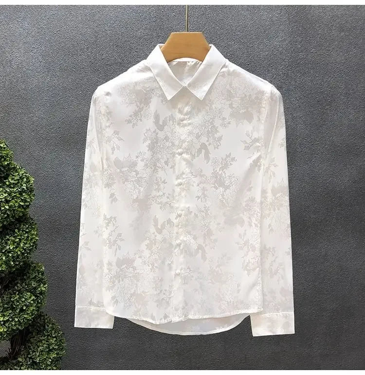 Men's High-end Shirt Spring and Autumn Summer Long-sleeved Handsome Dark Pattern Shirt Slim and Trendy Brand Versatile Top