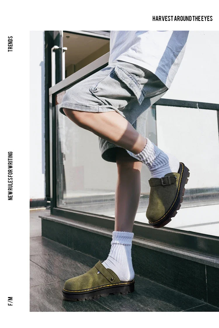 Summer Half Slippers for Men Non Slip Beach Shoes Classic Clogs Shoes Men's Slippers Fashion Big Leather Casual Slippers