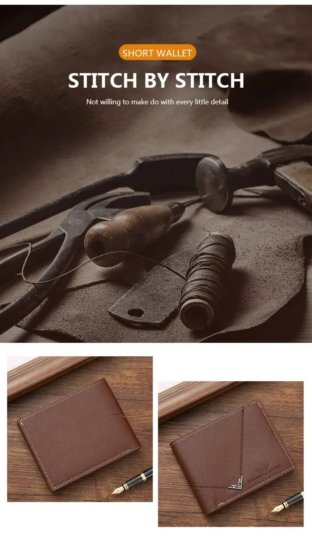 Men's Wallet Leather Short Multiple Holder Wallet Credit Card ID Card Holder Casual Business Double Fold Purses for Women Wallet