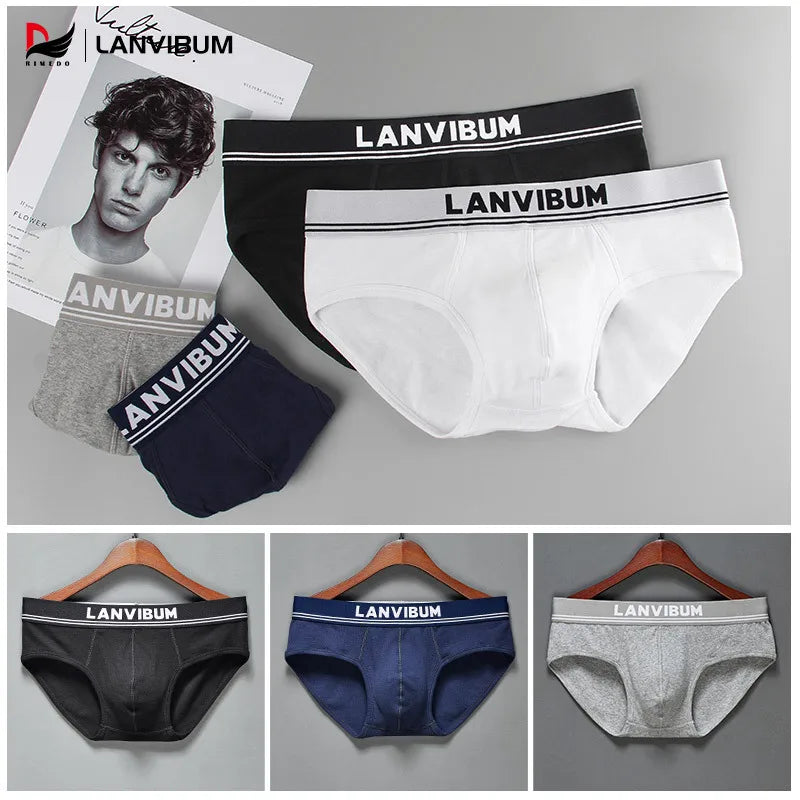 Men's Underwear Thread Cotton Mid Waist Triangle Pants Solid Color U Convex Large Bag Comfortable Skin friendly Men's Underwear