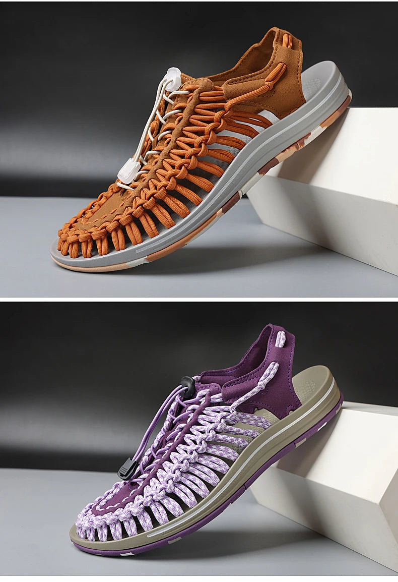 Summer Men Sandals Weaving Design Beach Sandals Breathable Casual Flat Roman Mens Shoes Outdoor Couples Sandals