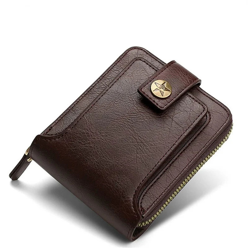 Leather Men’s Wallet Luxury Mens Purse Male Zipper Card Holders with Coin Pocket Rfid Wallets Gifts for Men Money Bag