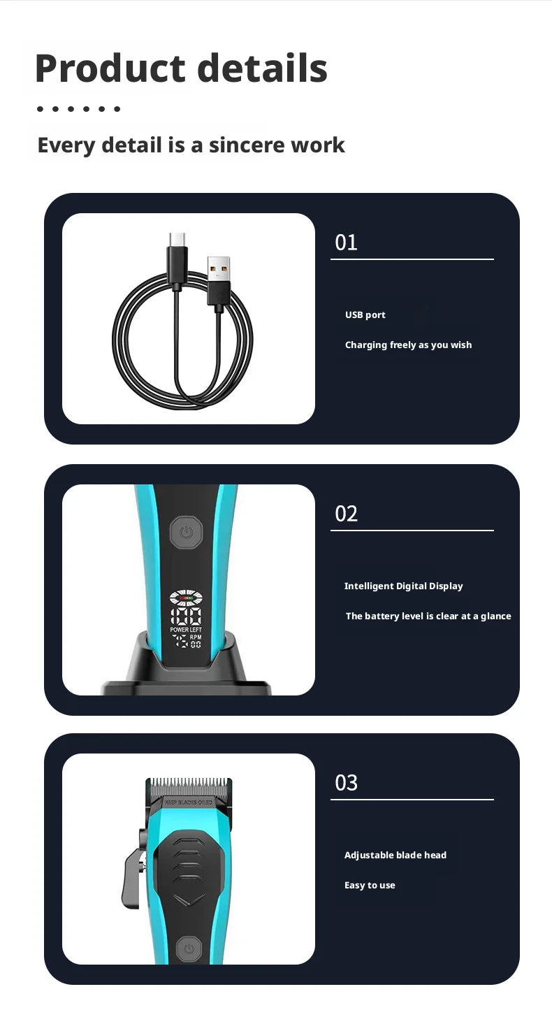 Professional Cordless Hair Clippers for Men, Rechargeable Barber Clippers With Base, Lithium-ion Battery Hair Cutting Machine