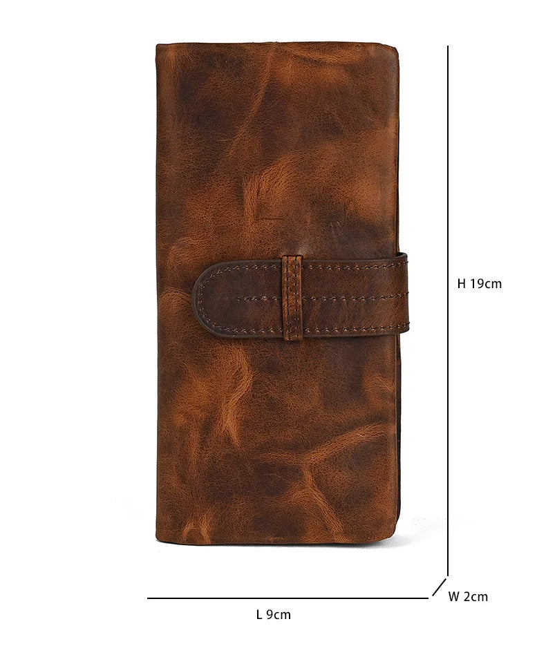 Vintage Genuine Leather Men's Long Wallet Real Cowhide Leather Long Purse Men Women Smooth Skin Leather Card Purse Anti Theft