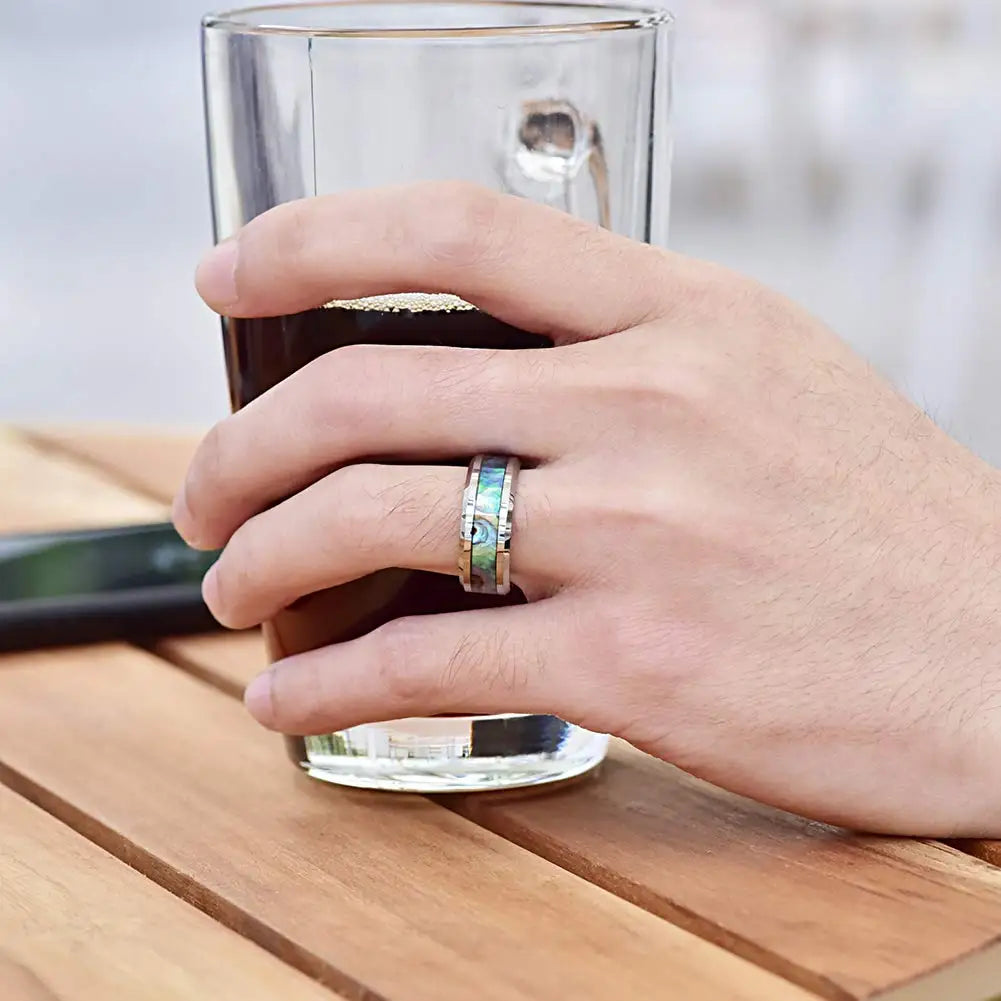 Fashion Viking Tree Of Life Stainless Steel Abalone Shell Rings For Men Odin Norse Viking Rune Rings Retro Amulet Jewelry Gift