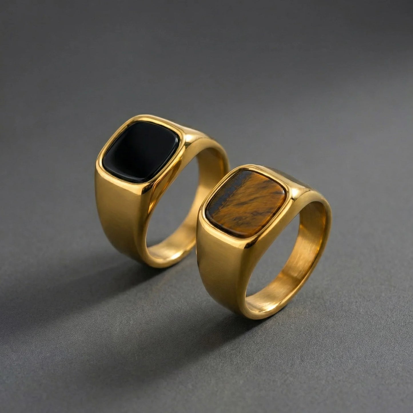 Stylish Square Natural Stone Ring for Men,Waterproof Stainless Steel Signet Ring,Birthday Party Gift for Him Dad