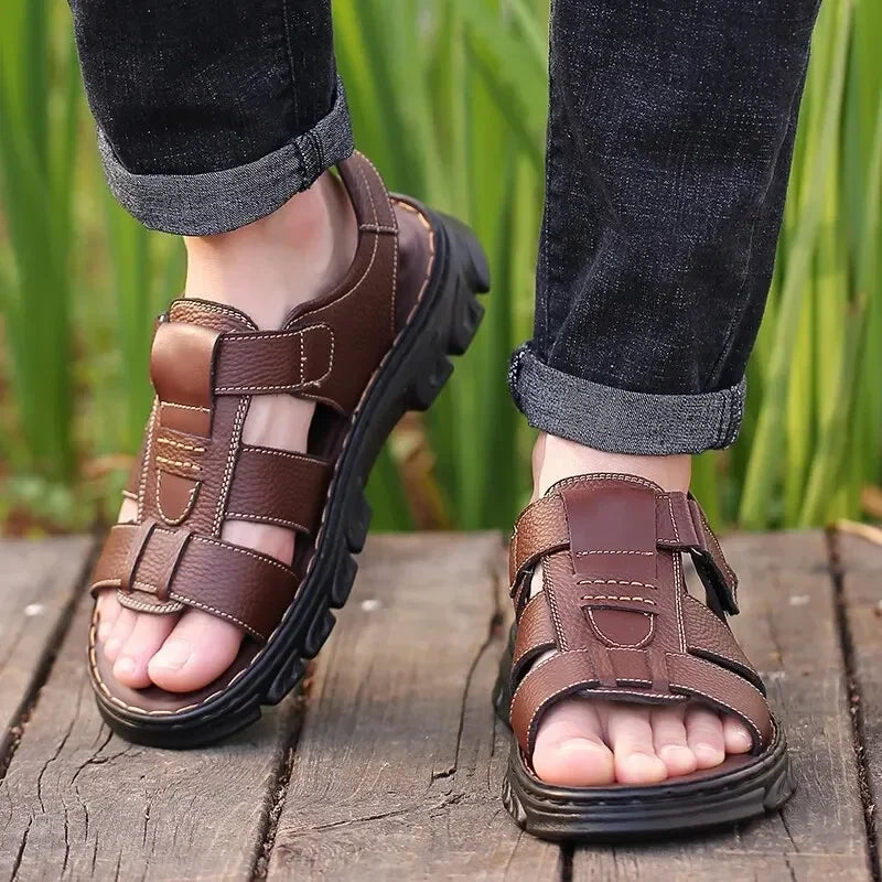 Men's Sandals Adjustable Solid Color Shoes Summer Casual Comfort with Durable Rubber Sole, Breathable PU for Outdoor Walking