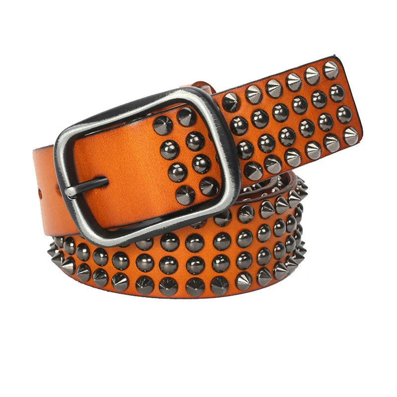 Men Belt Genuine Leather Heavy Metal Rivet Punk Belts For Men Rock Stud Cowboy Men Ceinture Homme Waist Belt Cinturon Mujer
