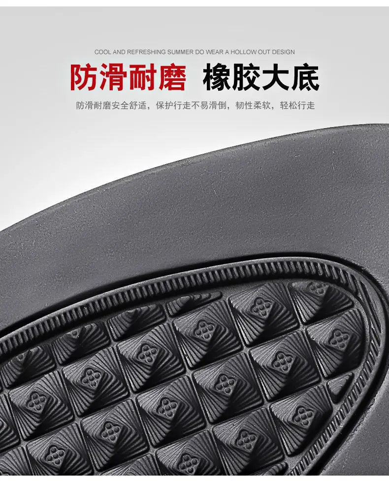 Men's Summer New Style Business Casual Genuine Leather Sandals With Hollow Outsole Anti-Slip Middle-Aged Father Leather Shoes