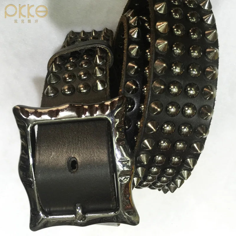 Men Belt Genuine Leather Heavy Metal Rivet Punk Belts For Men Rock Stud Cowboy Men Ceinture Homme Waist Belt Cinturon Mujer