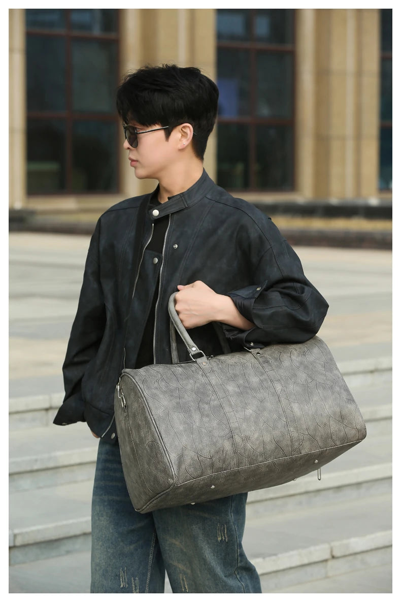 Soft Leather Travel Bag Large Capacity Fashion Weekend Bag Handle Bag Lightweight Sports Gym Bag With Separate Shoe Compartment