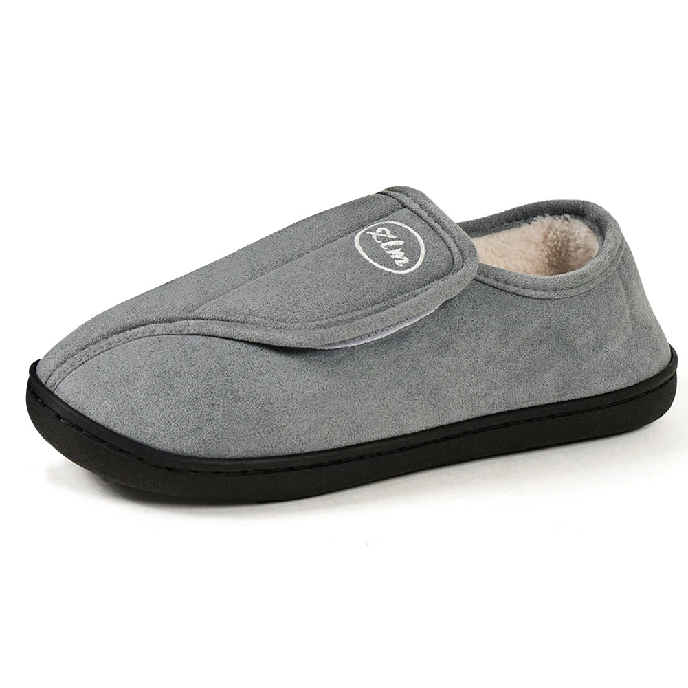 Slippers for Men Suede Leather Non-Slip Slip-on Shoes Comfy Warm Plush Walking Shoes Indoor/Outdoor for Diabetic Swollen Feet