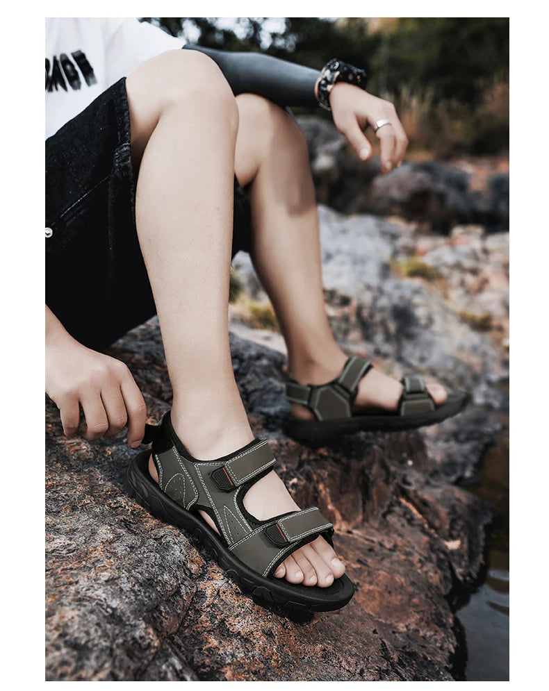 Brand Classic Mens Sandals Summer Genuine Leather Sandals Men Outdoor Casual Lightweight Sandal Fashion Men Sneakers Size 39-47