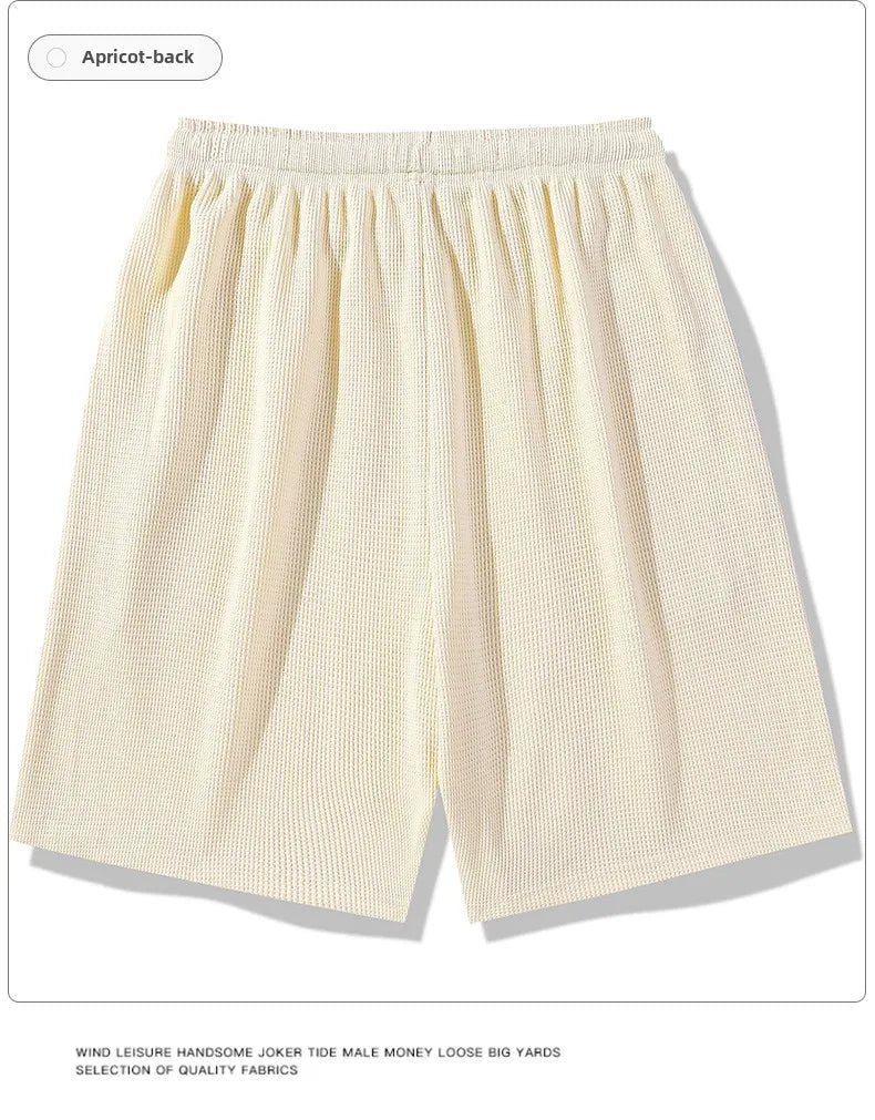 Sports shorts for men in summer  thin ice silk quick drying five quarter pants  fashionable waffle style drawstring shorts