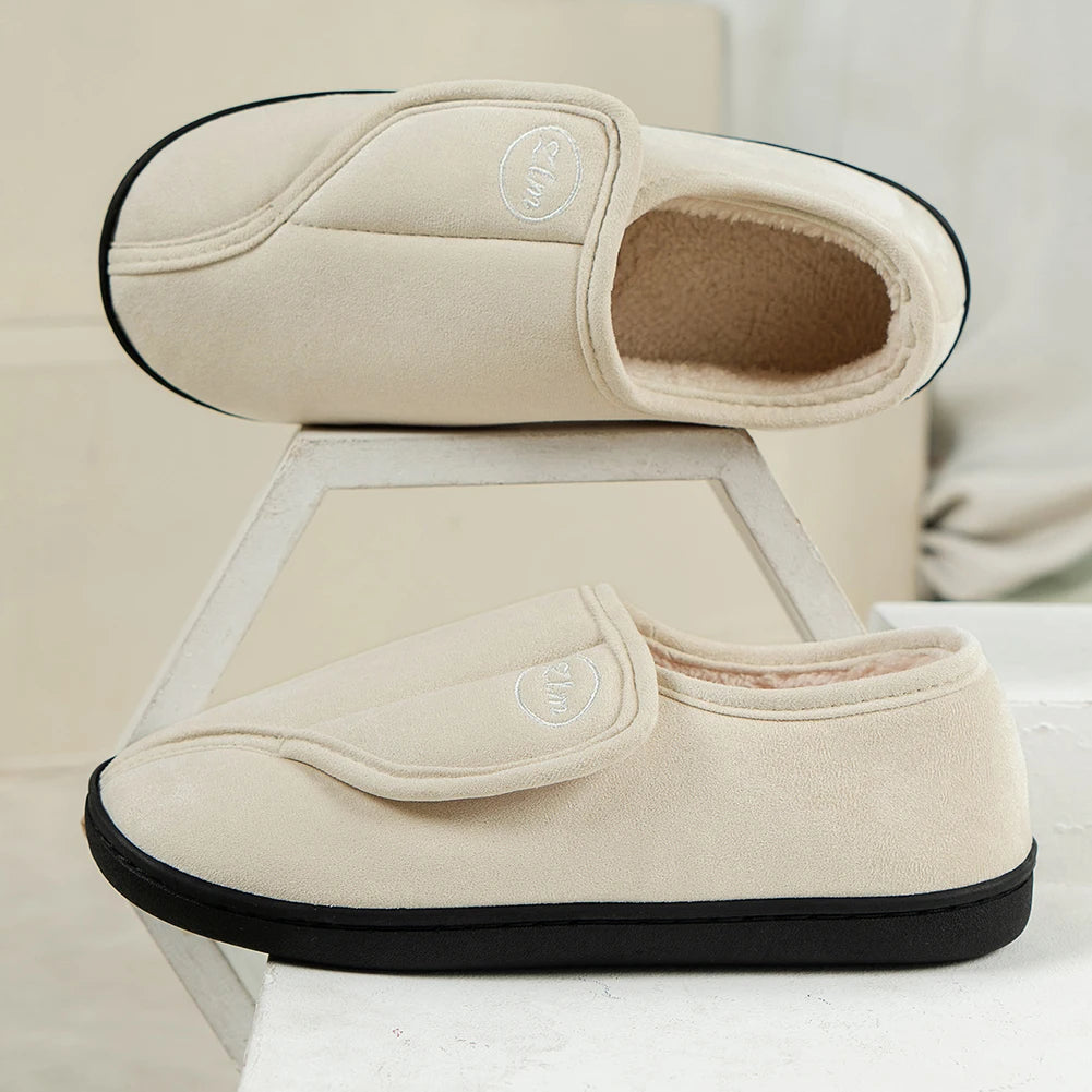 Slippers for Men Suede Leather Non-Slip Slip-on Shoes Comfy Warm Plush Walking Shoes Indoor/Outdoor for Diabetic Swollen Feet