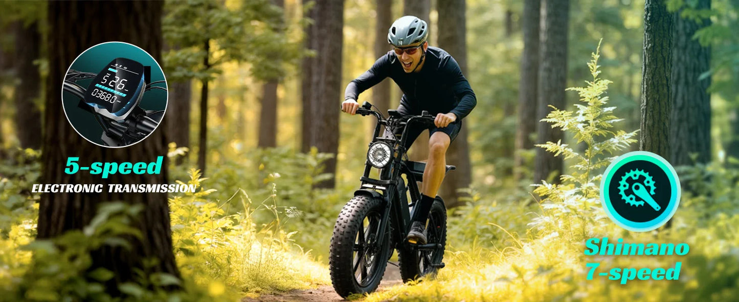 TST R002S 1500W e-bike, 20" fat tires, 60-100mile range, 28MPH, 48V 15Ah battery, for all terrains.
