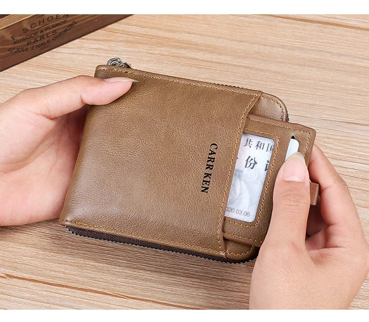 Men's Wallet Made of Leather Wax Oil Skin Purse for Men Coin Purse Short Male Card Holder Wallets Zipper Around Money Bag