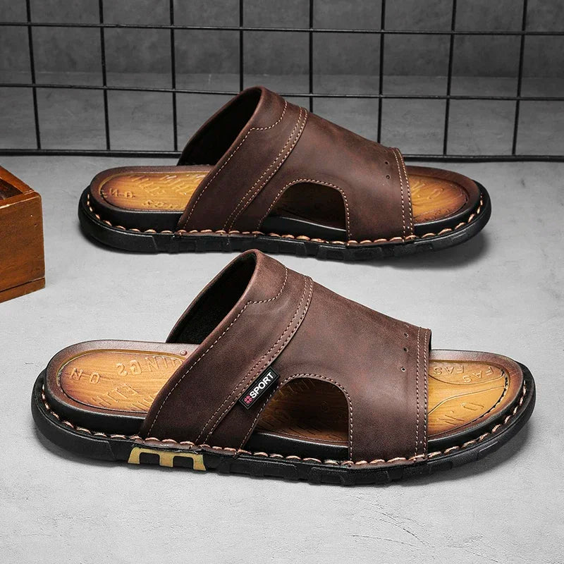 2025 Mens Slippers Summer Casual Shoes Beach Sandals Outdoor Slides Walking Comfort Leather Luxury Designer Fashion Lightweight
