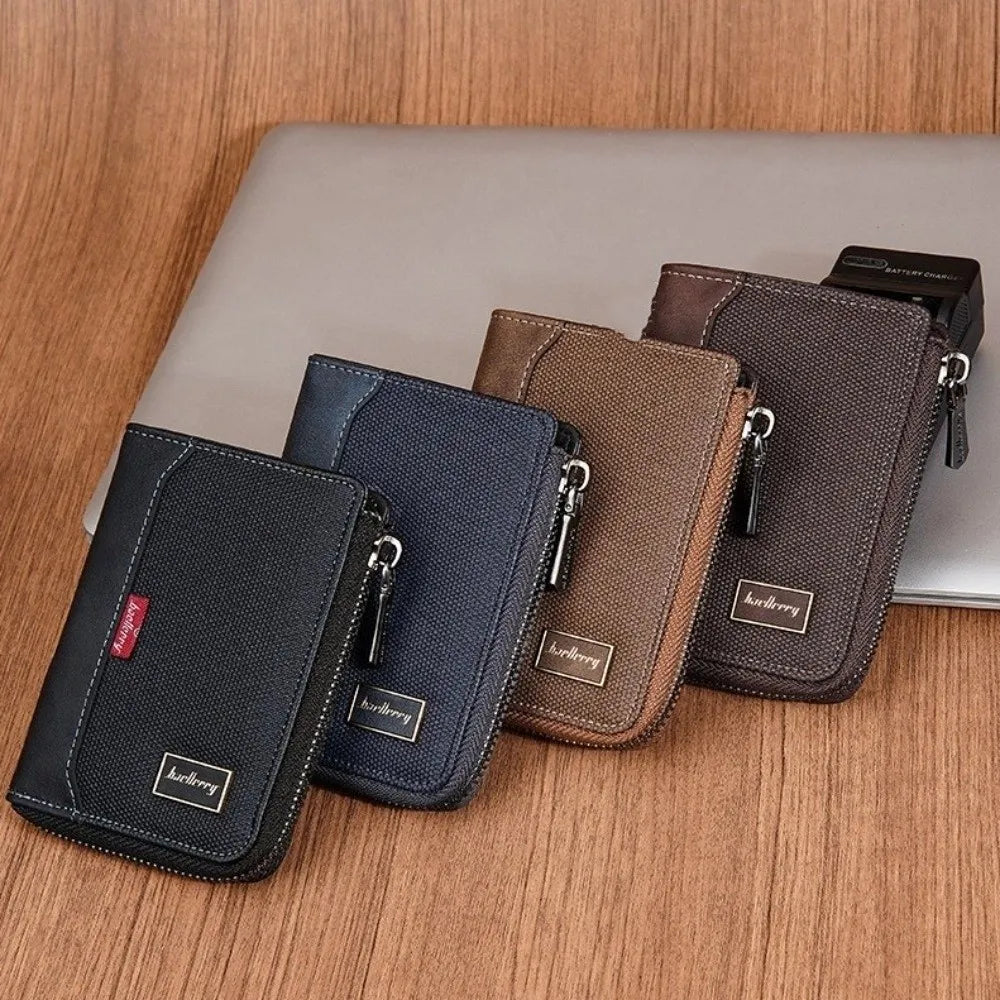Portable PU Leather Men's Wallet Multi-functional Large Capacity Short Card Bag Zipper Closure Square Business Wallet Male