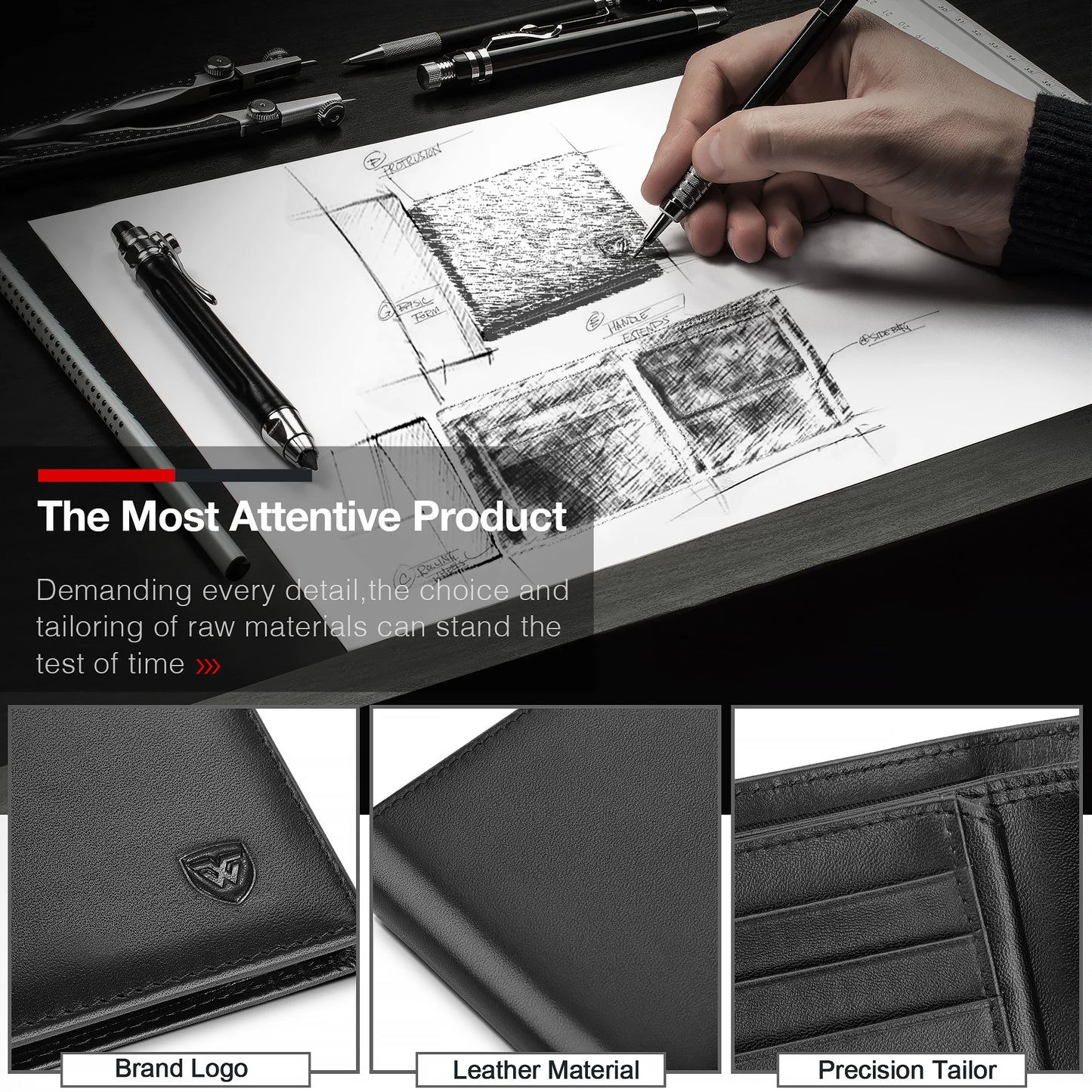 Genuine Leather Wallet Men Classic Black Soft Purse Coin Pocket Credit Card Holder