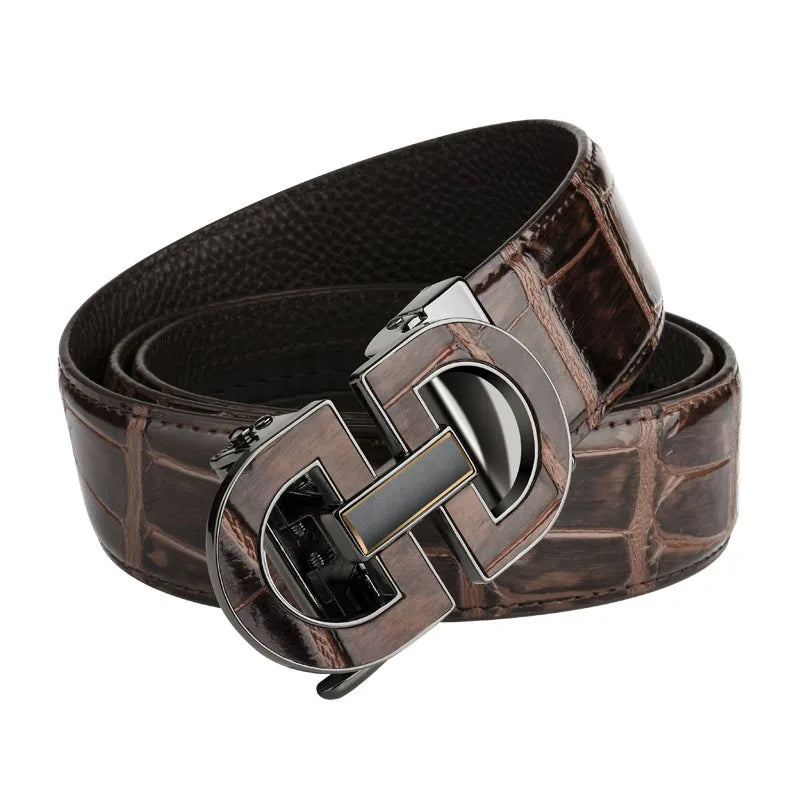 Men's Sleek Automatic Buckle Belt - Genuine FauxwithTextured Square Pattern, Black, Simple & Stylish DesignforCasual Attire