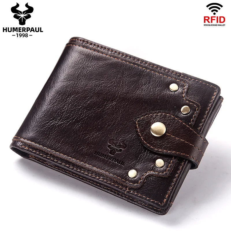 HUMERPAUL Wholesale Wallet for Men Real Leather Slim Tri-Fold Purse with ID Window and RFID Blocking Credit Card Holder