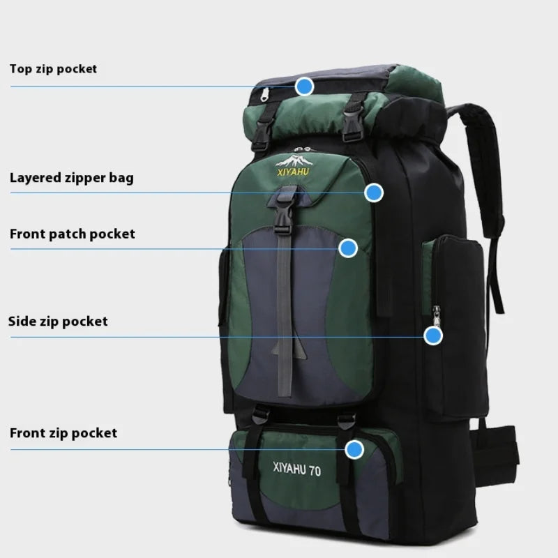 70L Travel Backpack Camping Men Large Hiking Bag Nylon Camping Large Capacity Travel Outdoor Sports Shoulder Bags Luggage
